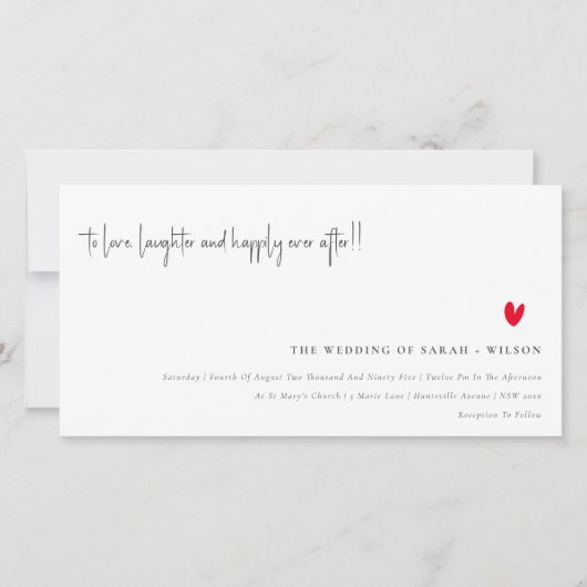 Invitation Simple Minimal Red Heart Script Wedding (Devant)