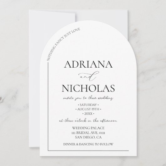 Invitation Simple Minimal Rien de Fantaisie Juste Mariage d'A (Devant)