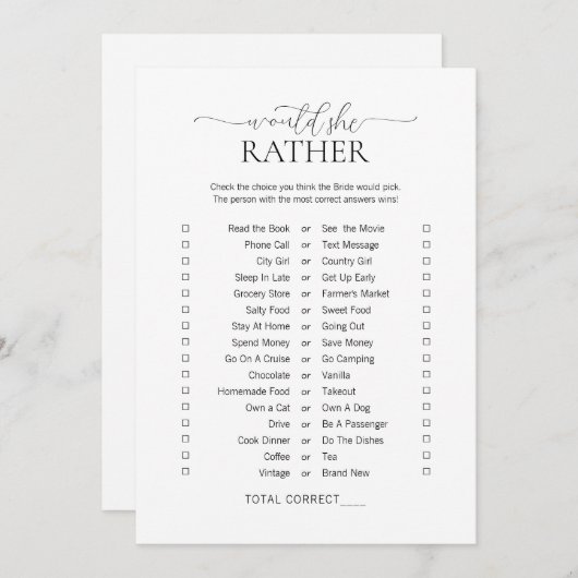 Invitation Simple Minimal Voudrait-Elle Plutôt Fête des marié (Devant / Derrière)