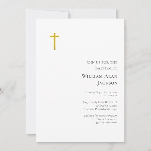 Invitation Simple Minimalist Roman Catholic Baptism (Devant)