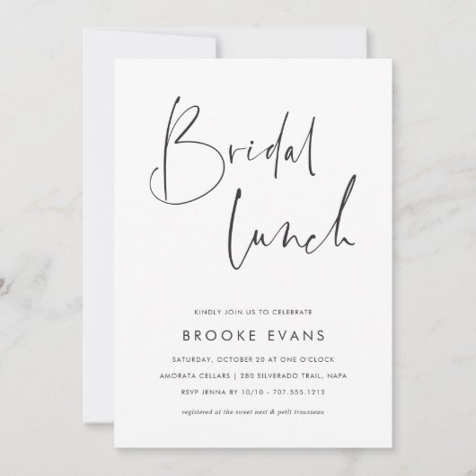 Invitation Simple Minimalist Script Bridal Lunch (Devant)