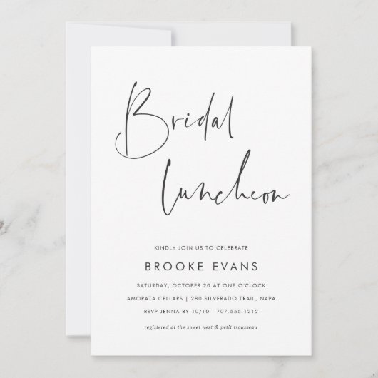 Invitation Simple Minimalist Script Bridal Luncheon (Devant)