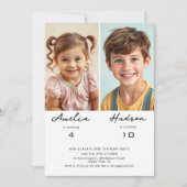 Invitation Simple Minimalist Siblings Birthday Party Photo (Devant)