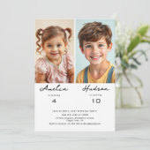 Invitation Simple Minimalist Siblings Birthday Party Photo (Debout devant)