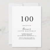Invitation Simple minimaliste 100e fête d'anniversaire (Devant)