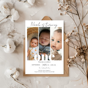 Invitation Simple minimaliste 1er anniversaire Collage photo