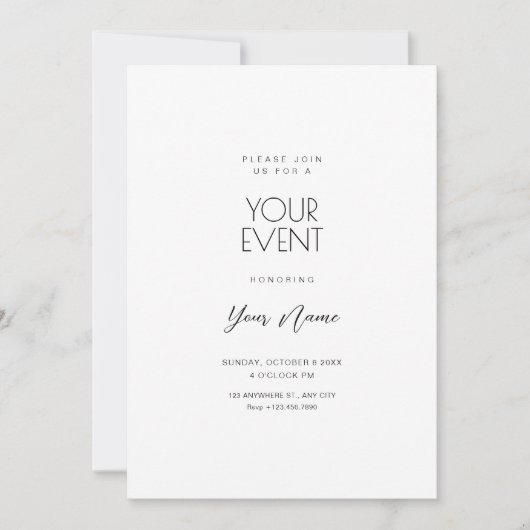 Invitation Simple minimaliste blanc (Devant)