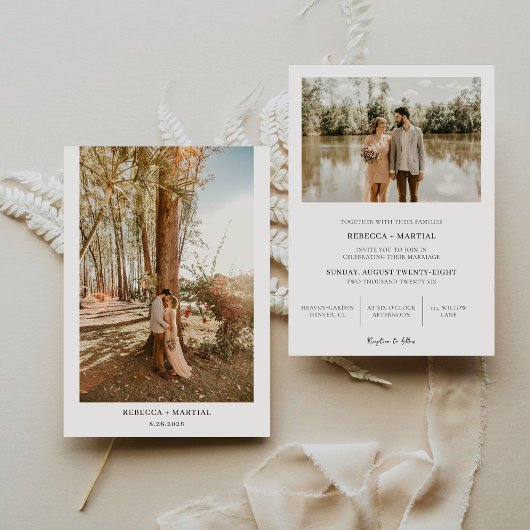 Invitation Simple minimaliste Boho Mariage 2 Photos