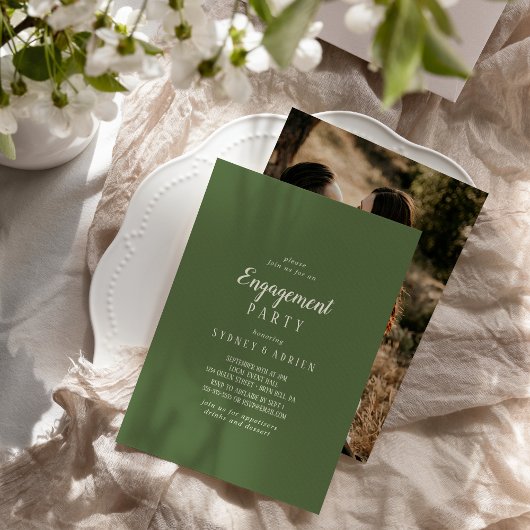 Invitation Simple Minimaliste|Dark Sage Photo Engagement Part