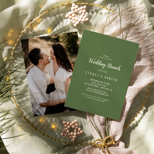 Invitation Simple Minimaliste|Dark Sage Photo Mariage Brunch