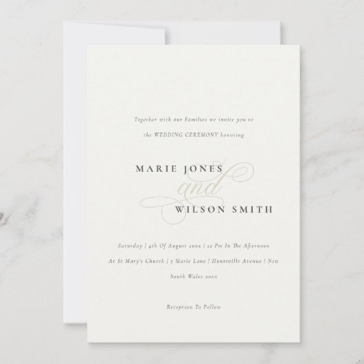 Invitation Simple minimaliste Élégant Script noir Mariage bla (Devant)