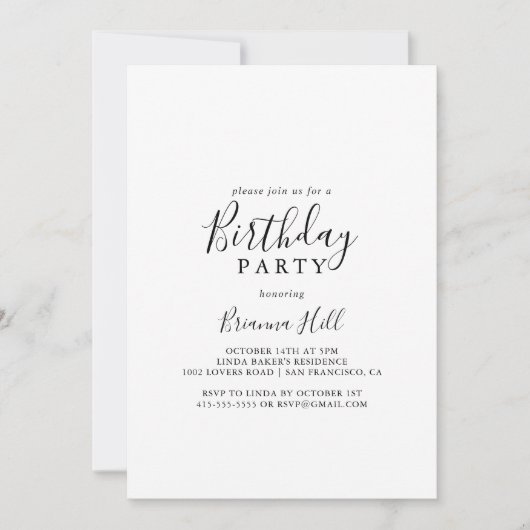 Invitation Simple minimaliste fête d'anniversaire (Devant)
