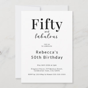 Invitation Simple Minimaliste Fête d'anniversaire 50 ans Noir