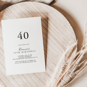 Invitation Simple minimaliste fête de 40e anniversaire