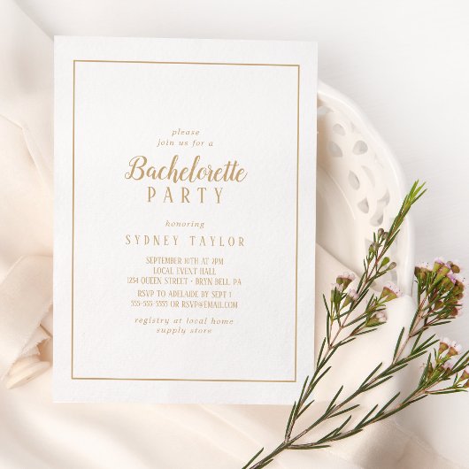 Invitation Simple Minimaliste|Gold Frame Bachelorette