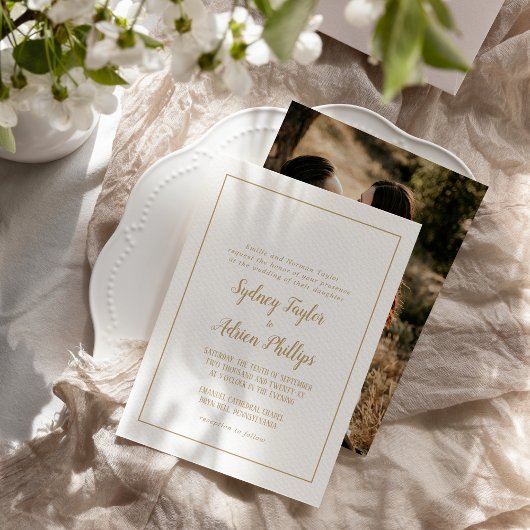 Invitation Simple Minimaliste|Gold Photo Forme Mariage