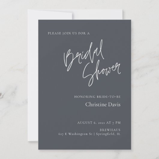 Invitation Simple Minimaliste Gris Douche nuptiale (Devant)