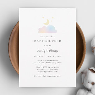 Invitation Simple minimaliste Lune et Baby shower étoiles