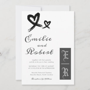 Invitation Simple minimaliste Mariage de monogramme noir et b
