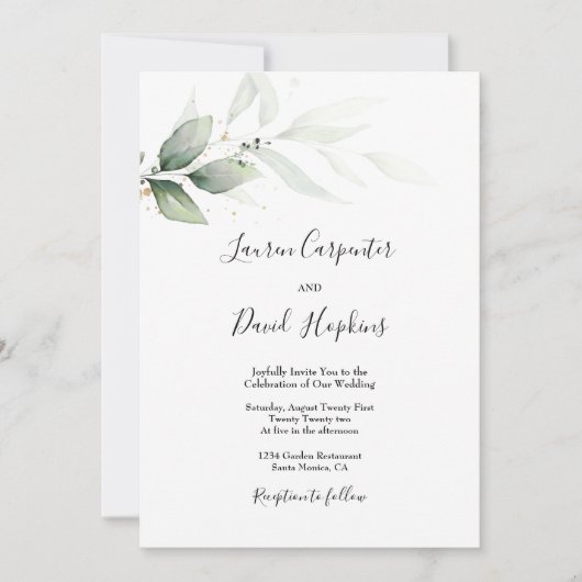 Invitation Simple minimaliste mariage de verdure (Devant)