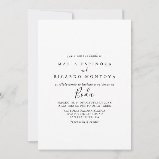 Invitation Simple minimaliste Mariage espagnol (Devant)
