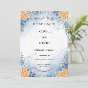Invitation Simple minimaliste Mariage floral bleu jaune