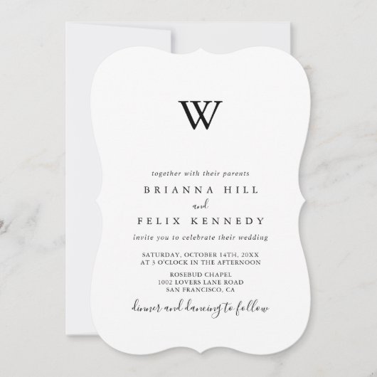 Invitation Simple minimaliste Mariage Monogramme (Devant)