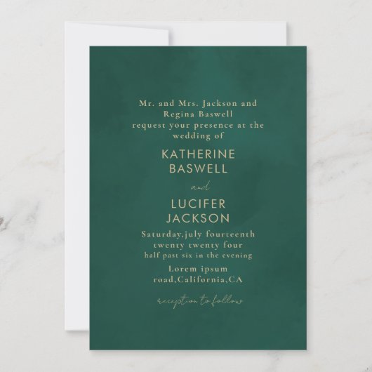 Invitation Simple minimaliste mariage vert émeraude (Devant)
