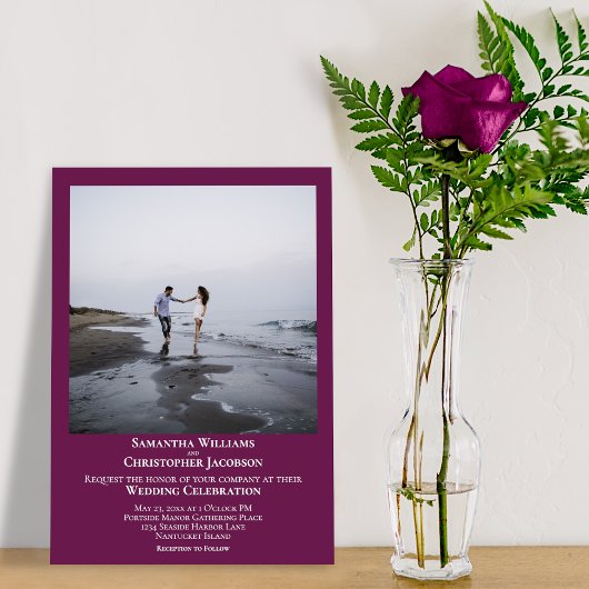 Invitation Simple minimaliste moderne Cassis violet Mariage p