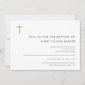 Invitation Simple minimaliste moderne Croix d'or Baptême (Devant)