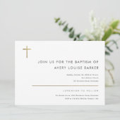 Invitation Simple minimaliste moderne Croix d'or Baptême (Debout devant)