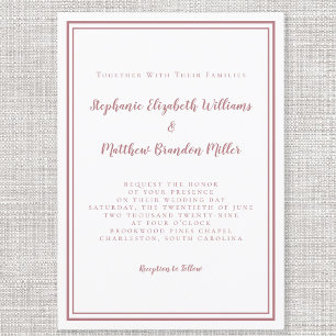 Invitation Simple minimaliste moderne Dusty Rose rose & blanc