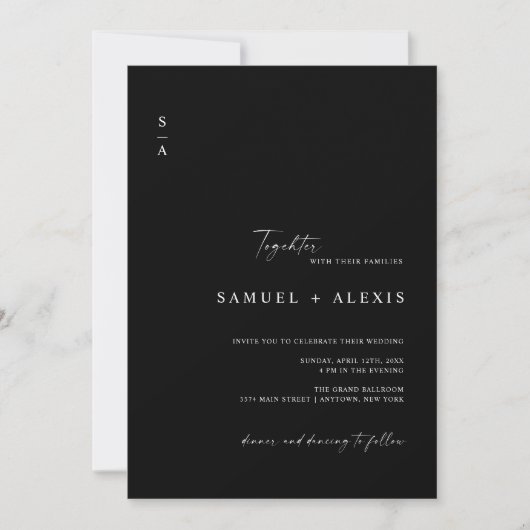 Invitation Simple minimaliste noir QR Code Mariage photo (Devant)