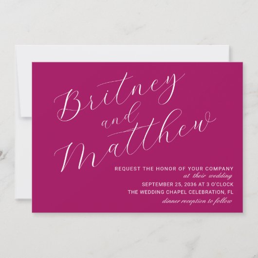 Invitation Simple minimaliste Photo Magenta Mariage de script (Devant)