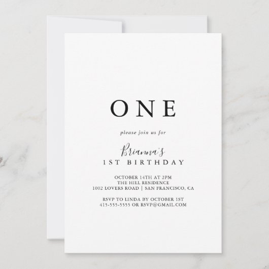 Invitation Simple minimaliste Première fête d'anniversaire (Devant)