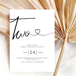 Invitation Simple minimaliste Script de coeur 2e anniversaire