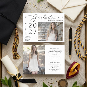 Invitation Simple minimaliste Script de l'école Graduation Ph