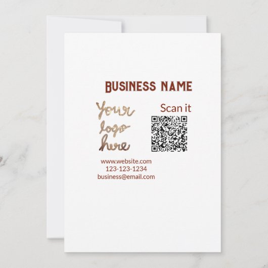 Invitation Simple minimum q r code ajouter logo code d'analys (Dos)