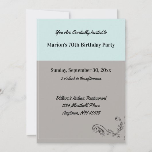 Invitation Simple Mint Blue Grey Restaurant de fête d'anniver (Devant)