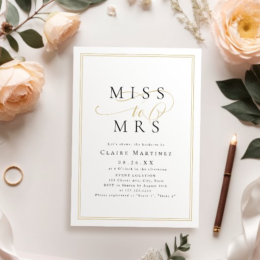 Invitation Simple Miss à Mrs script fête de douche de mariage
