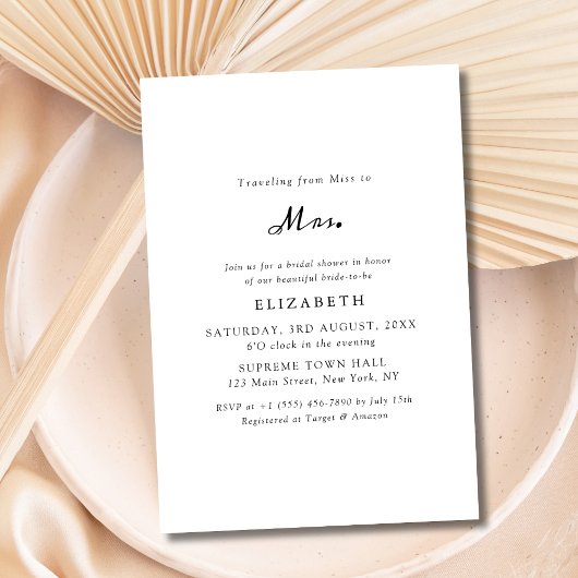 Invitation Simple Miss noir et blanc à Mme Fête des mariées