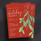 Invitation Simple Mistletoe Entreprise Fête de Noël Rouge