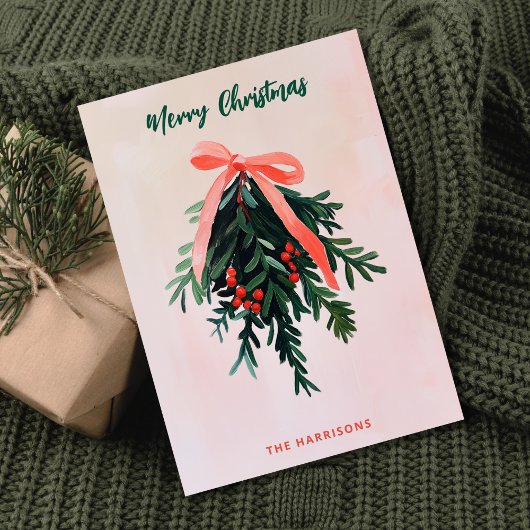 Invitation Simple Mistletoe non photo Peinture rose moderne