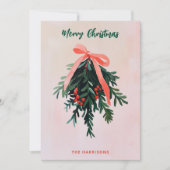 Invitation Simple Mistletoe non photo Peinture rose moderne (Devant)
