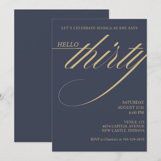 Invitation Simple Modern 30th Birthday (Devant / Derrière)