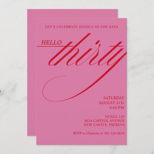 Invitation Simple Modern 30th Birthday (Devant / Derrière)
