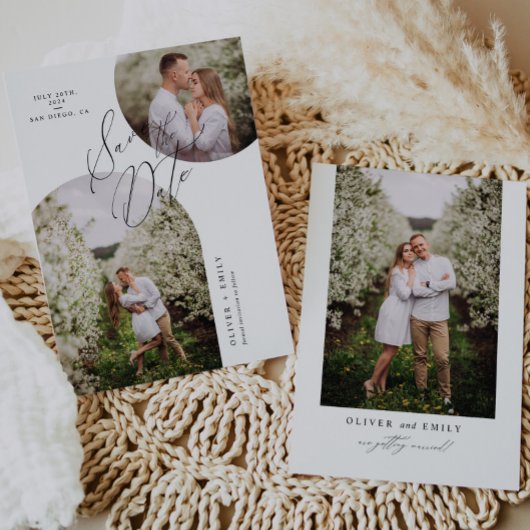 Invitation Simple Modern Arch Circle Photo Enregistrer la dat