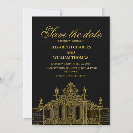 Invitation Simple Modern Black & Gold Enregistrer La Date (Devant)