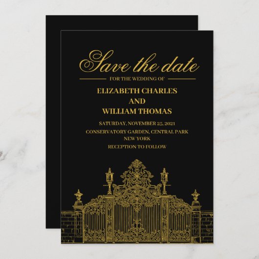 Invitation Simple Modern Black & Gold Enregistrer La Date (Devant / Derrière)