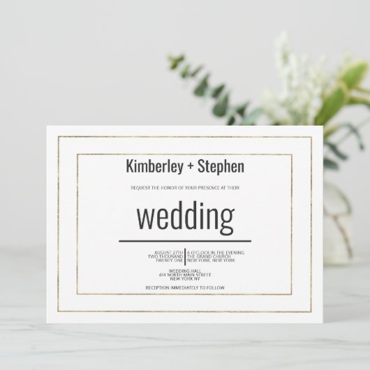Invitation Simple modern black white gold typography wedding (Debout devant)